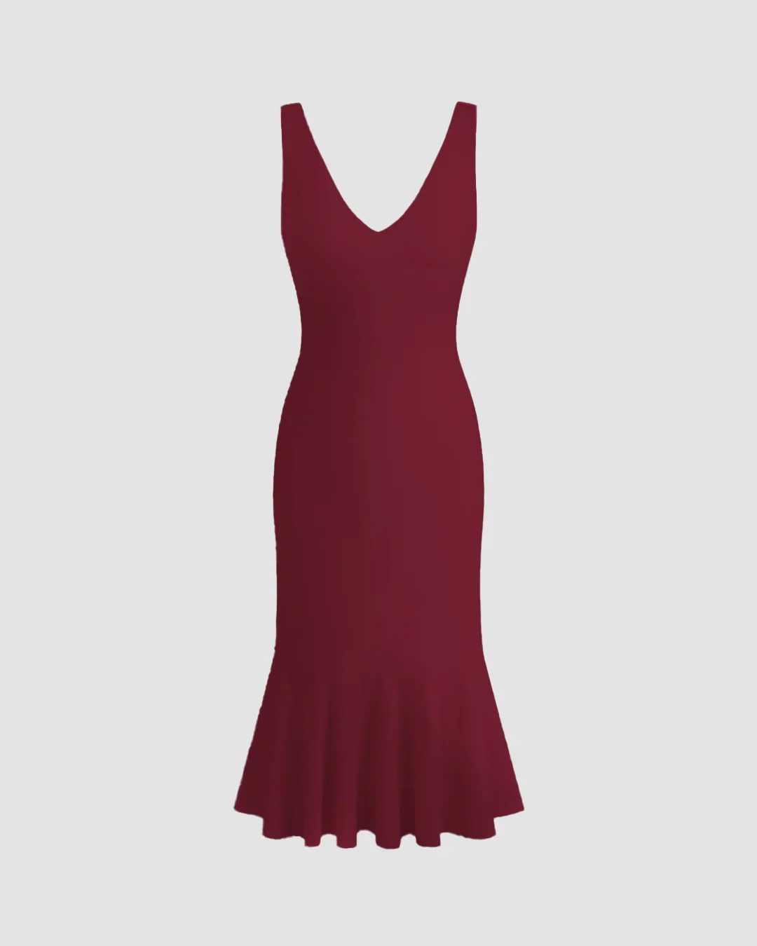 Burgundy Sleeveless Fishtail Hem Bodycon Dress - Image 2