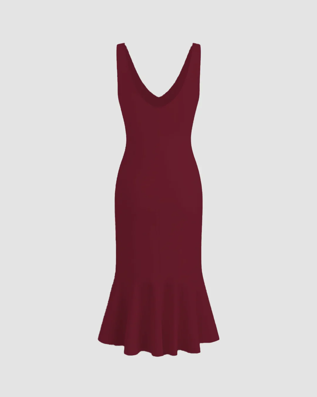 Burgundy Sleeveless Fishtail Hem Bodycon Dress - Image 3