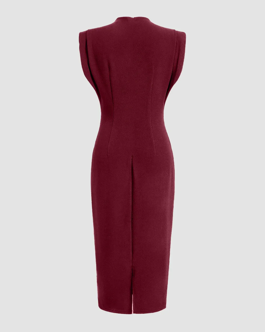 Burgundy Structured Shoulder Bodycon Midi Dress - Image 2