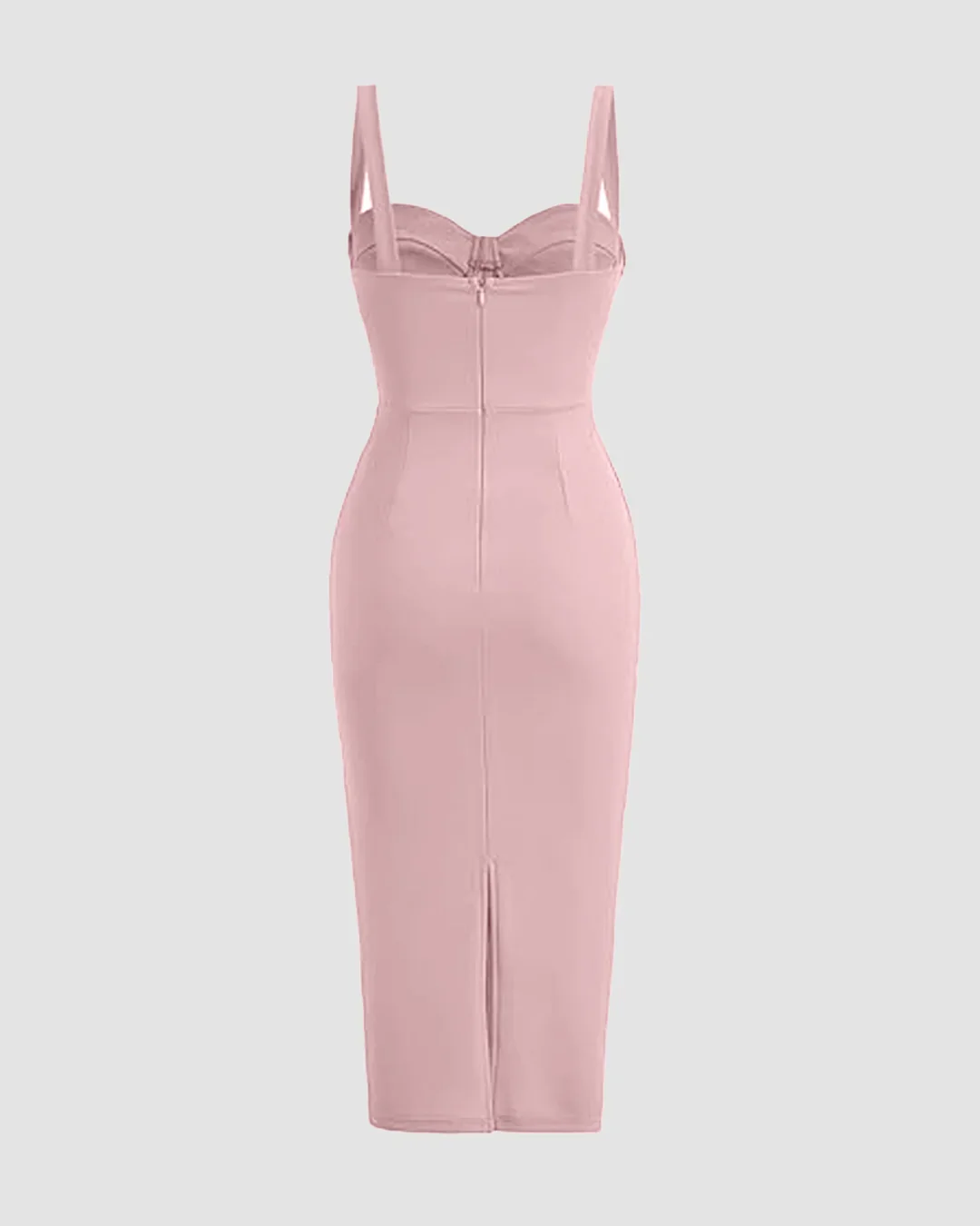 Bustier Bodycon Spaghetti Strap Midi Dress in Dusty Pink - Image 2