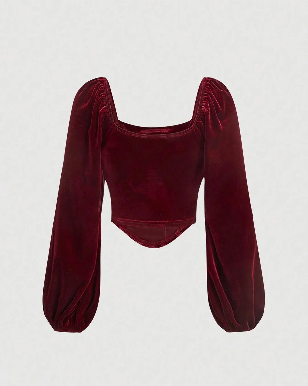Bustier Square Neck Puff Long Sleeve Velvet Top - Image 2