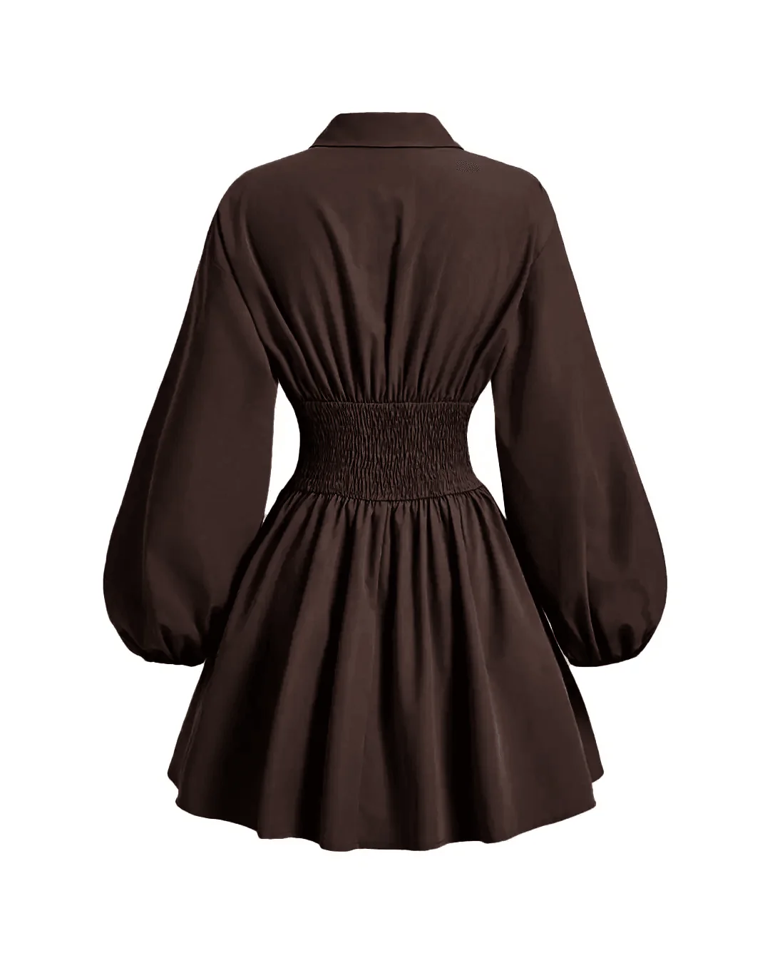 Button Up Fitted Puffed Long Sleeve Coco Brown Shirt Dress - Image 2