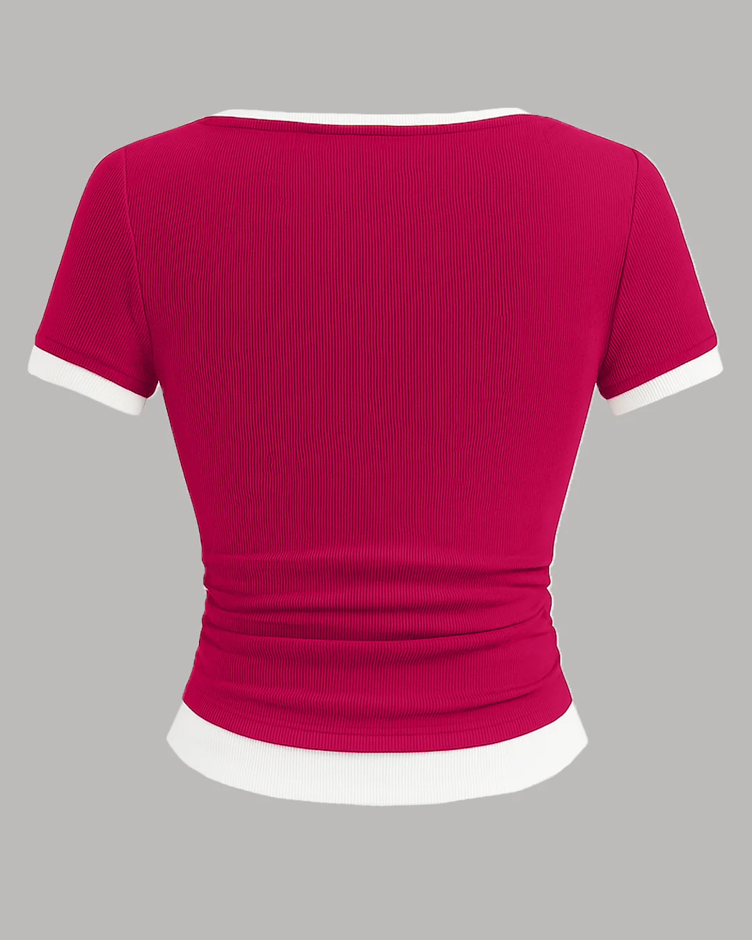 Casual Slim Fit Hot Pink and White Tee with Contrast Hem - Image 2