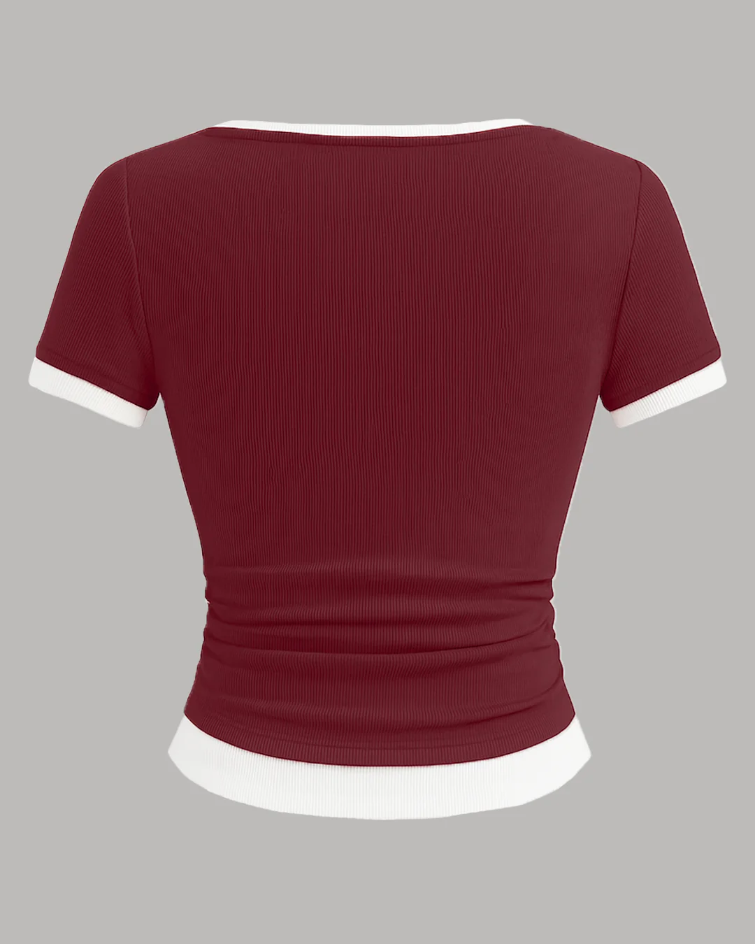 Casual Slim Fit Maroon and White Tee with Contrast Hem - Image 2
