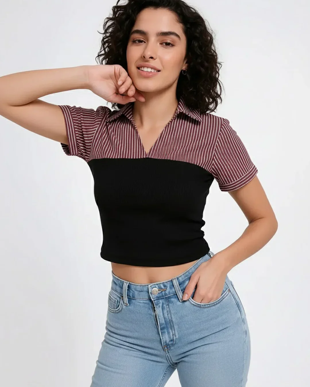 Casual Slim Fit Straight Hem Solid Short Sleeve Crop Top - Image 2