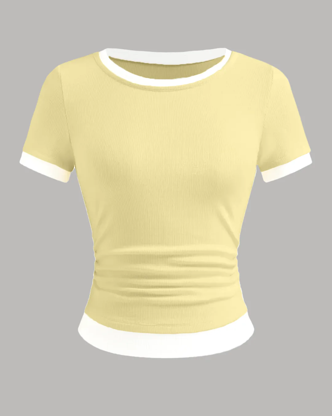 Casual Slim Fit Vanilla and White Tee with Contrast Hem