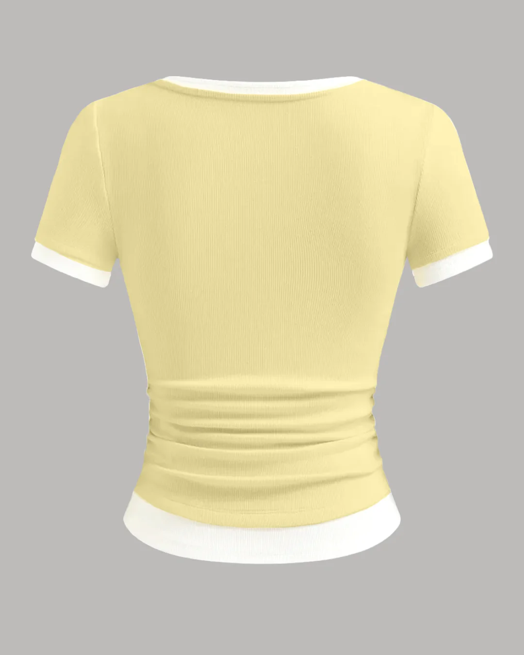 Casual Slim Fit Vanilla and White Tee with Contrast Hem - Image 2