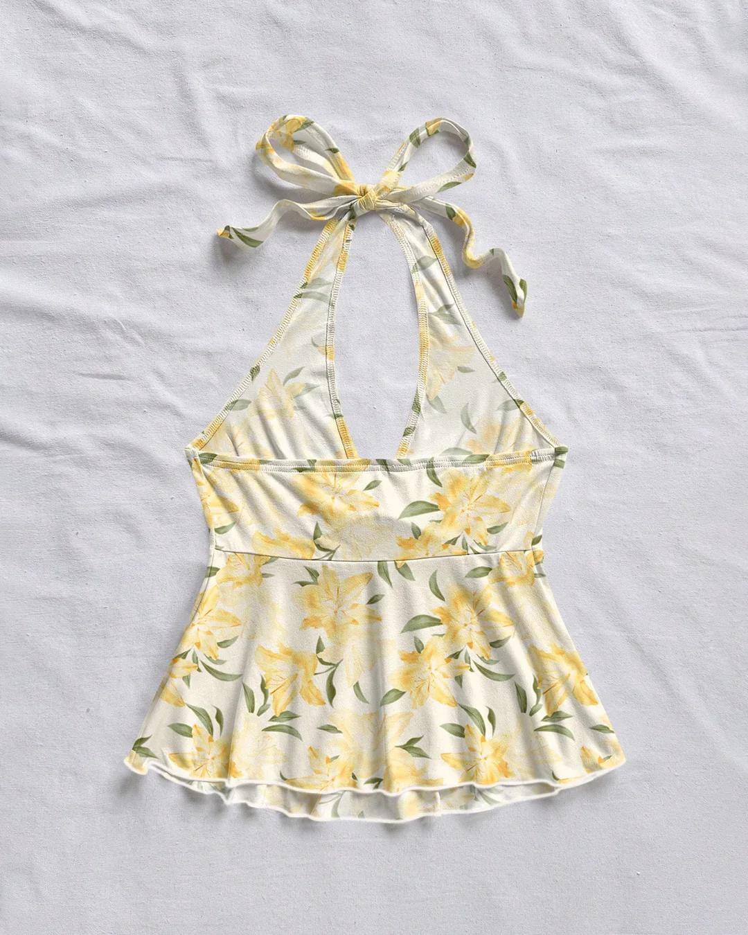 Casual V-Neck Bowknot Wrap Backless Floral Top - Image 2