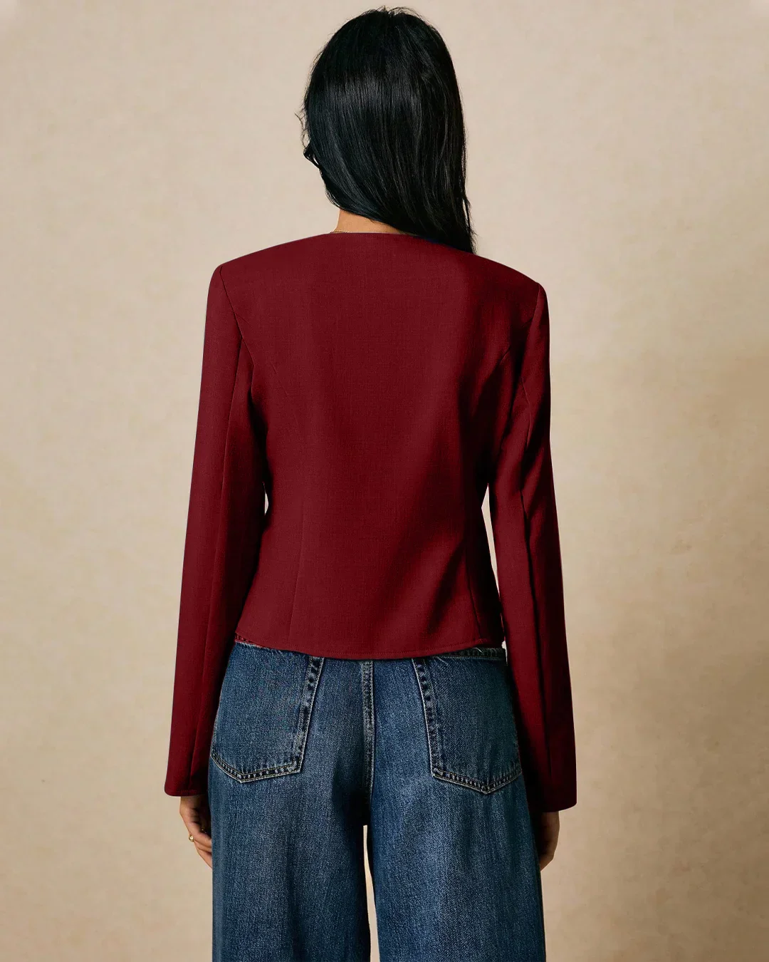 Casual V-Neck Slim Fit Womens Wrap Top in Maroon - Image 2