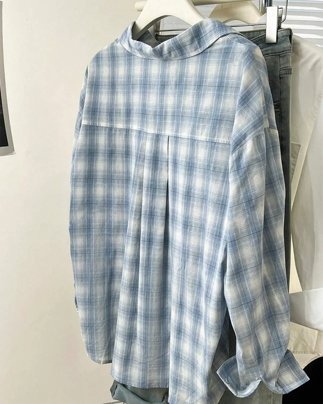 Checkered Front Button Collar Long Sleeve Shirt - Image 2