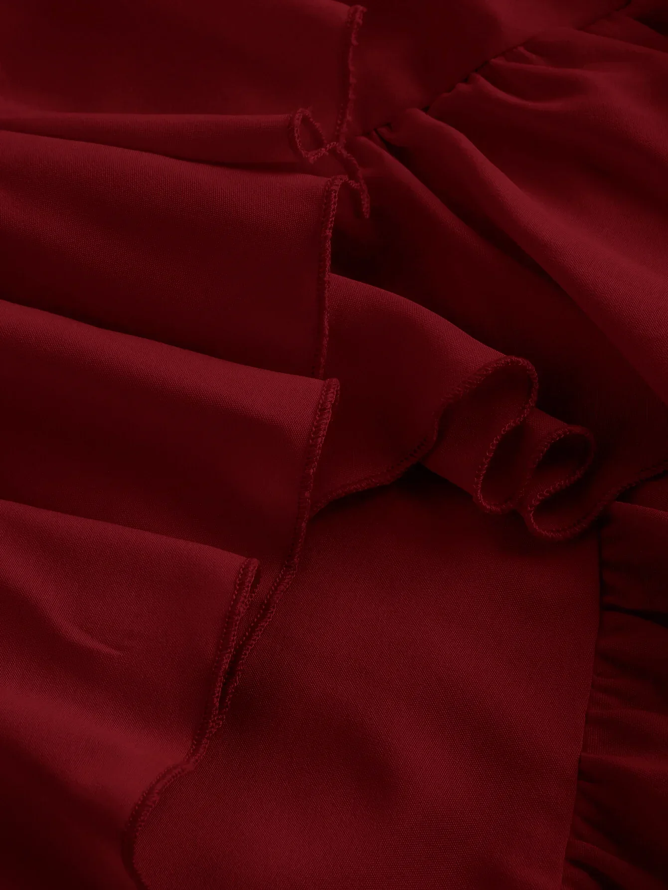Cherry Ruched Square Neck Ruffle High-Low Midi Dress with Ruffle Hem - Image 5