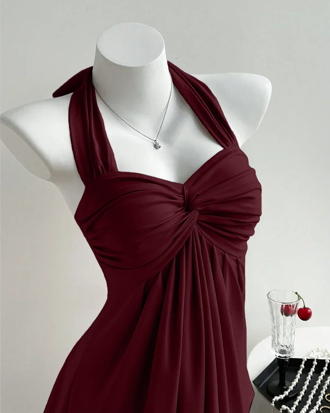 Cherry Twist Front Draped Halter Top - Image 2