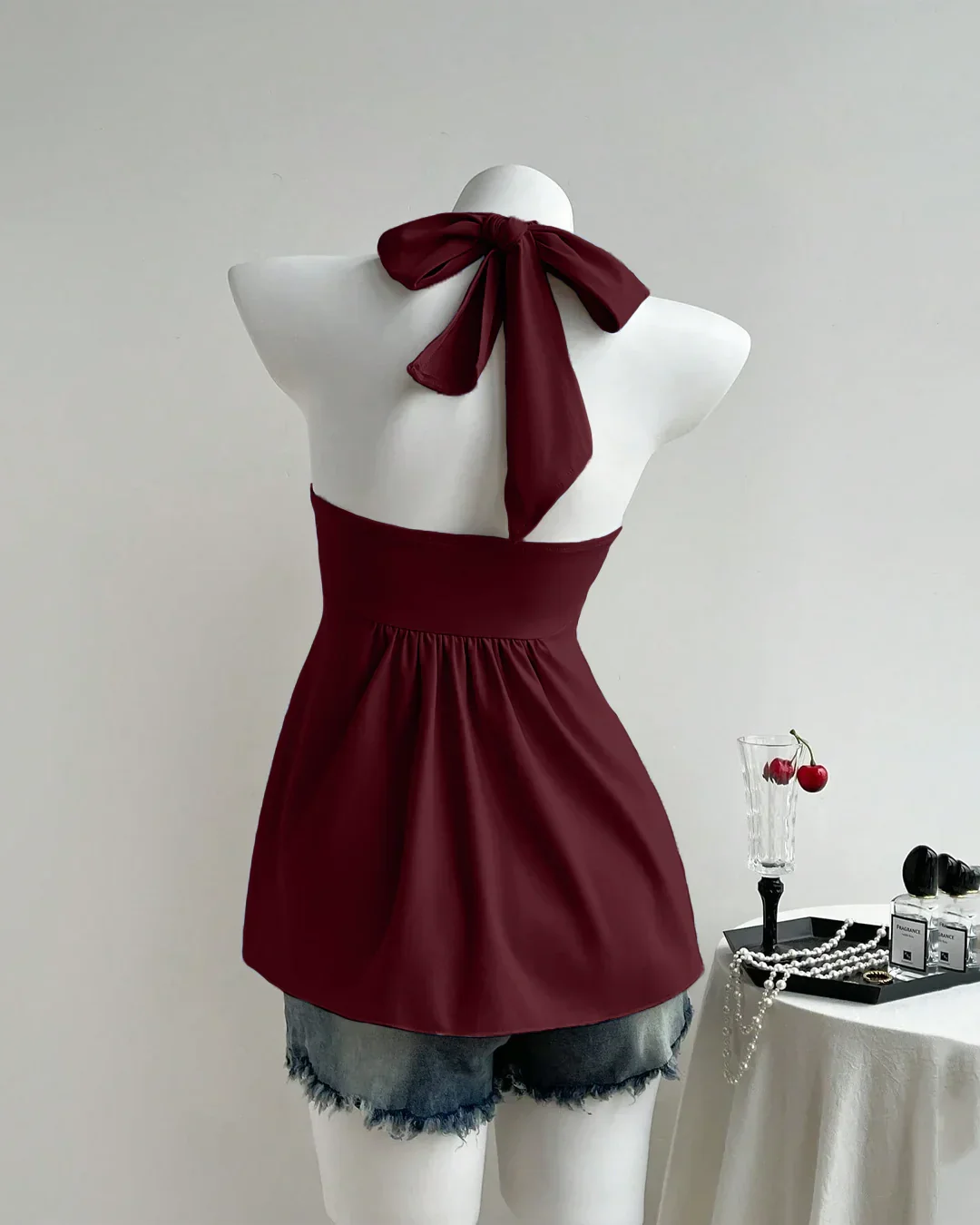 Cherry Twist Front Draped Halter Top - Image 4