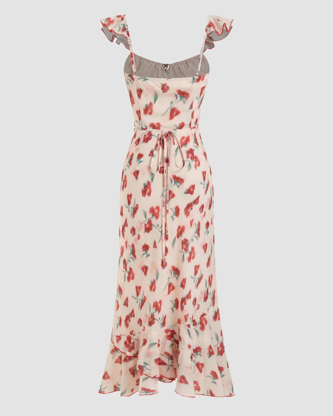 Chiffon Floral Sweetheart Neck Ruffle Hem Maxi Dress - Image 2