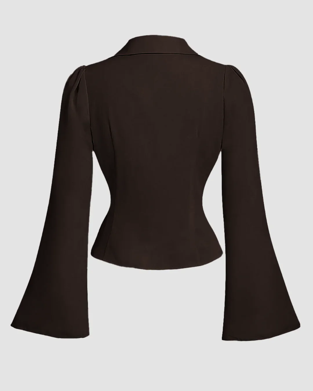 Chocolate Ruched Front Flared Sleeve Shirt Top - Image 2