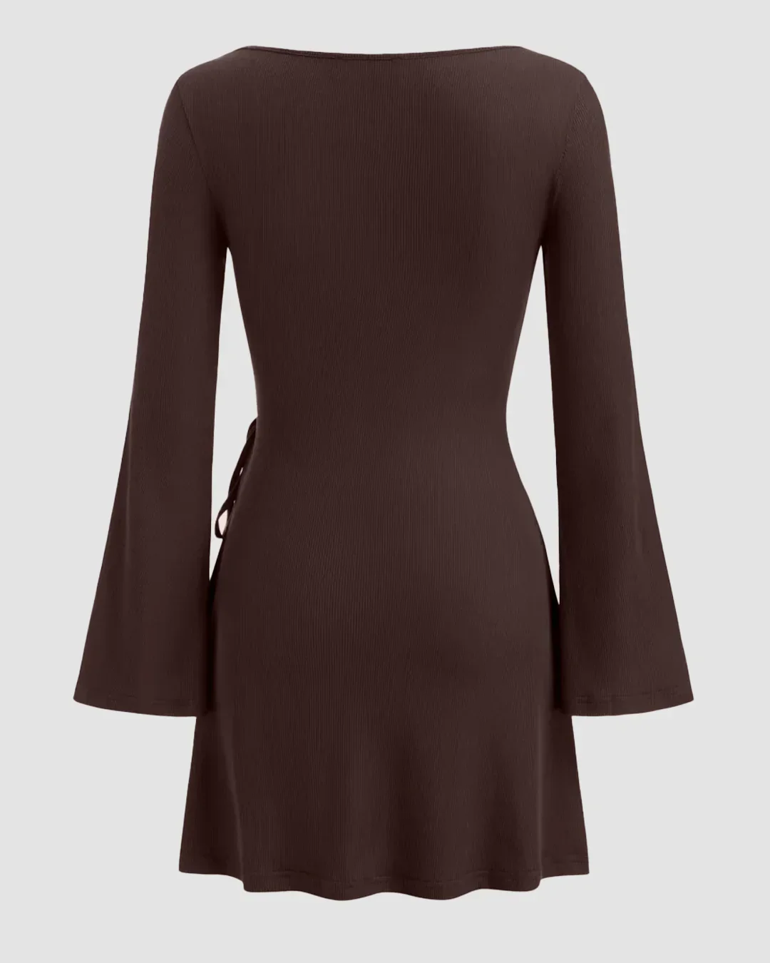 Chocolate Side-Tie Ruched Full Sleeve Mini Dress - Image 2