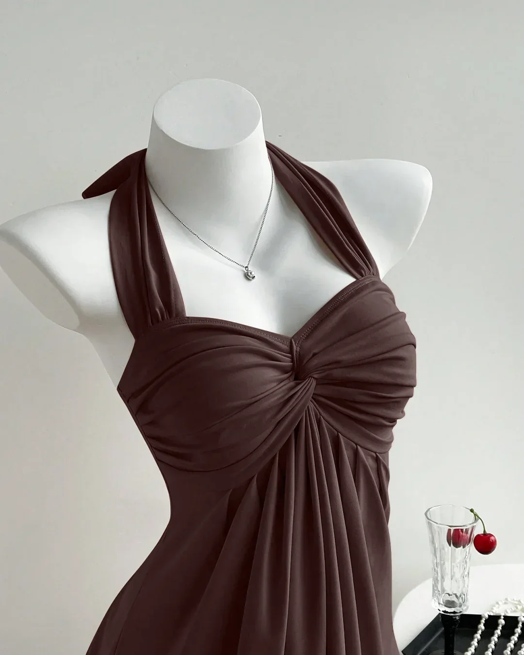 Chocolate Twist Front Draped Halter Top - Image 2