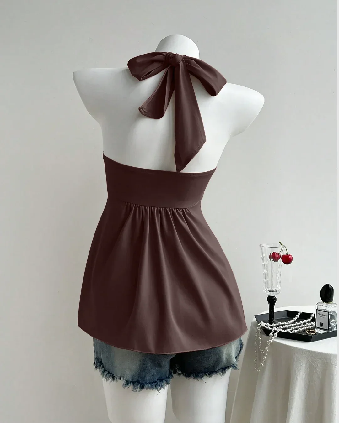 Chocolate Twist Front Draped Halter Top - Image 3