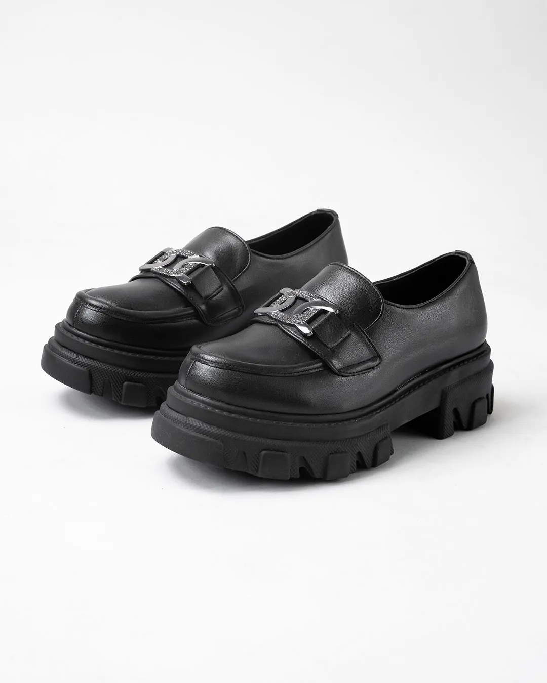 Chunky Buckle Detail Black Loafers - Image 4