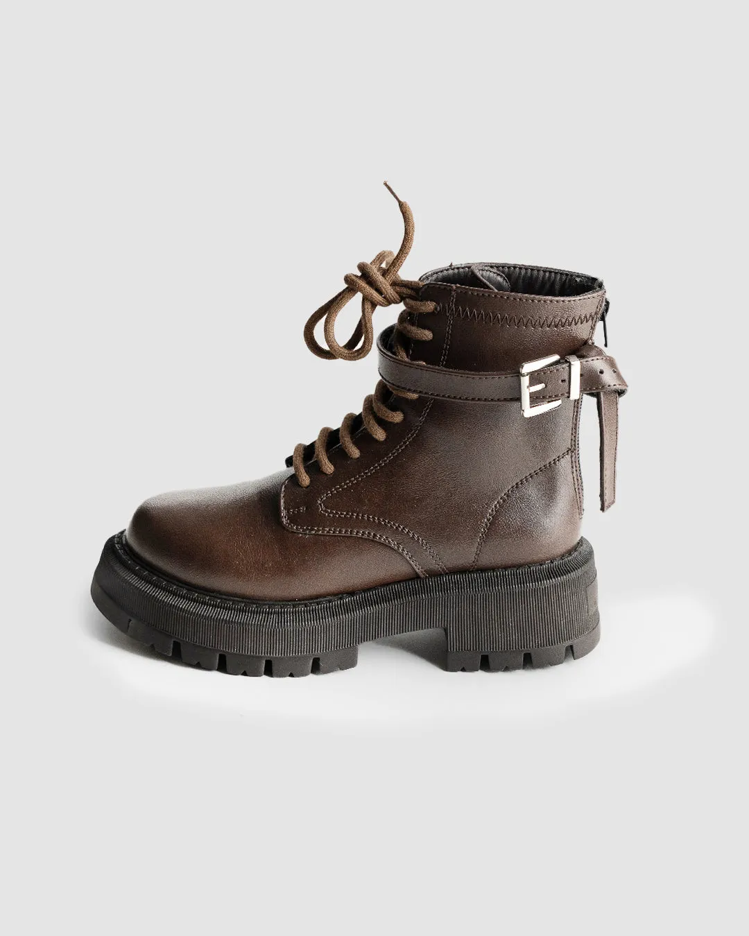 Chunky Platform Lace-Up Metal Buckle High Top Motorcycle Boot - Image 2