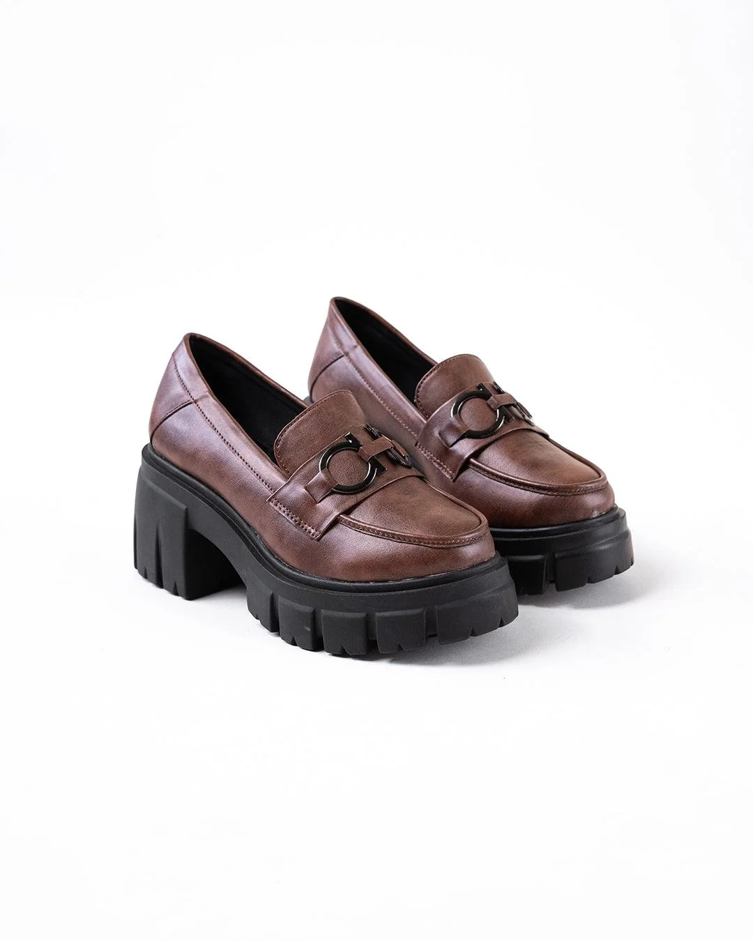 Chunky Platform Loafers with Chain Decor in Brown - Image 2