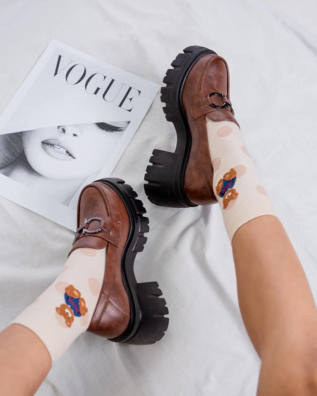 Chunky Platform Loafers with Chain Decor in Brown - Image 5