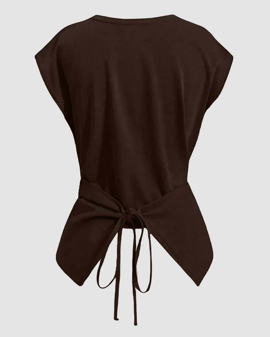 Cinched Waist Wrap Style Tie-Back Cap Sleeve Top in Brown - Image 2