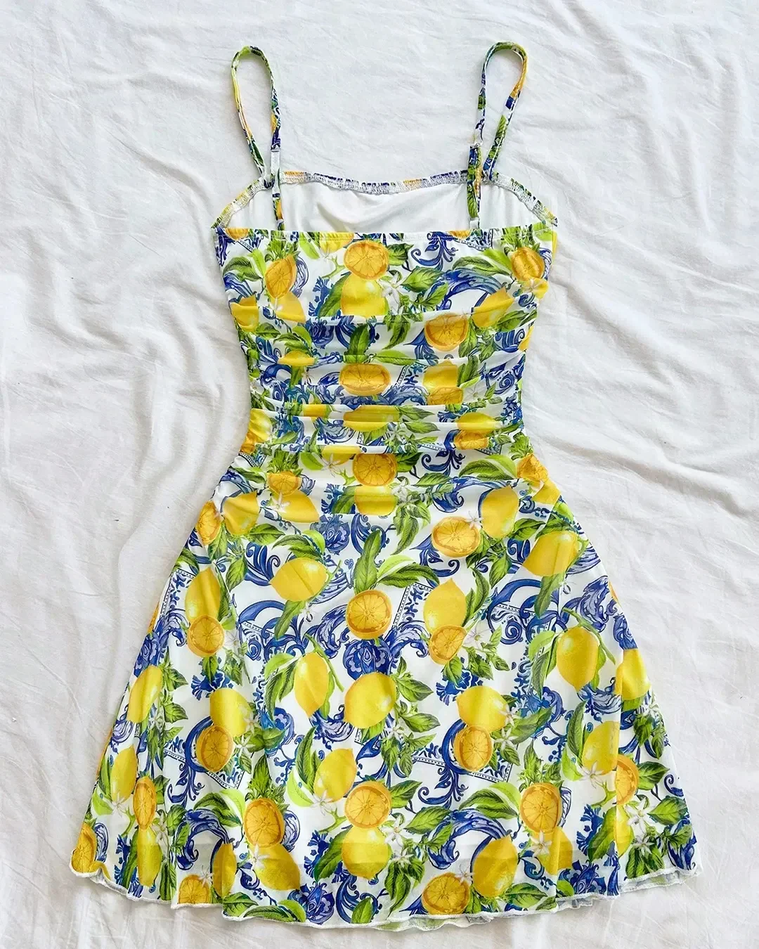 Citrus Bloom Ruched Bust Mini Dress - Image 2