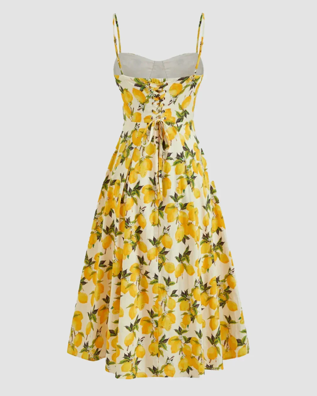 Citrus Bloom Lace-Up Fit and Flare Midi Dress - Image 2