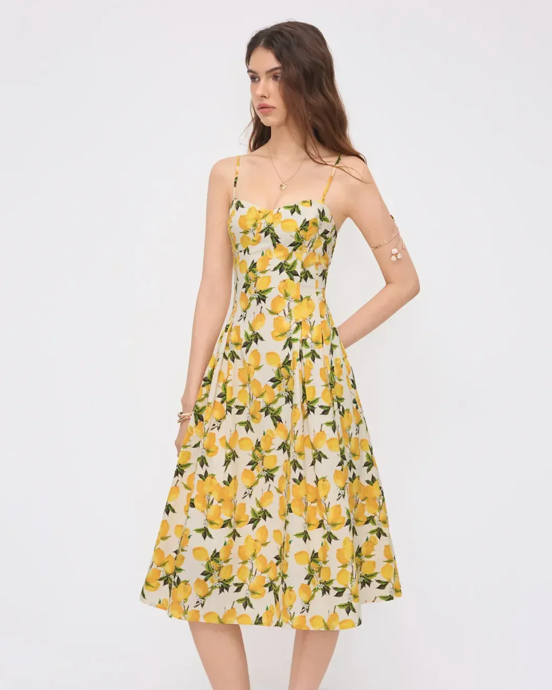 Citrus Bloom Lace-Up Fit and Flare Midi Dress - Image 3