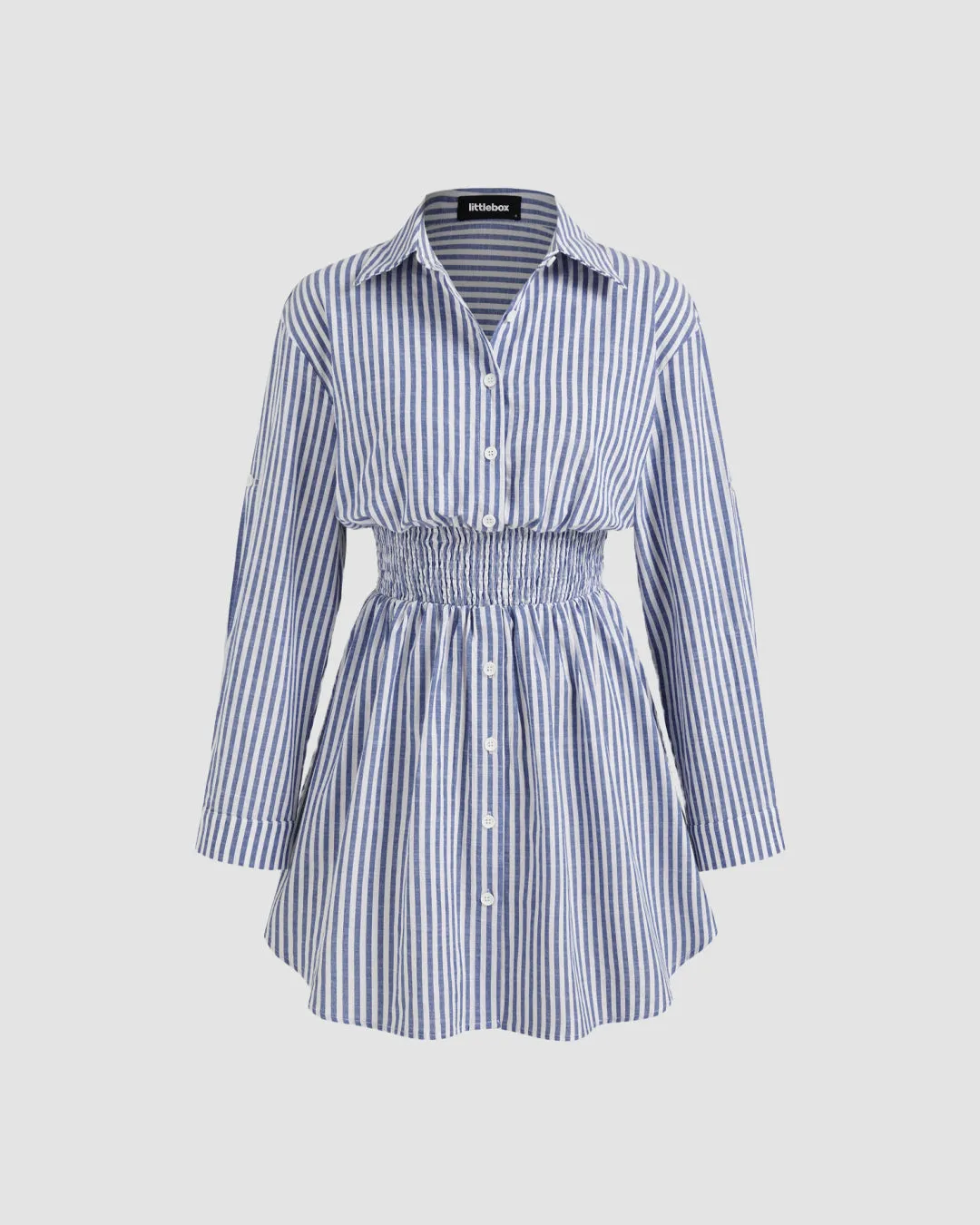 Classic Blue and White Striped Button-Up Shirt Dress for Women - Image 2