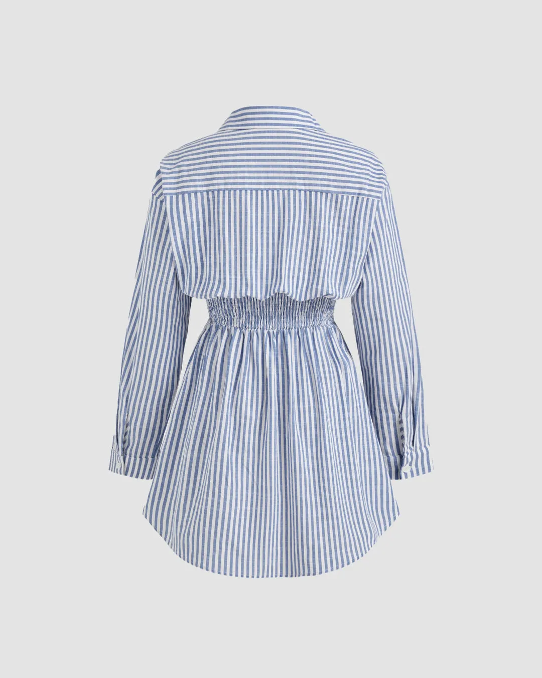 Classic Blue and White Striped Button-Up Shirt Dress for Women - Image 3