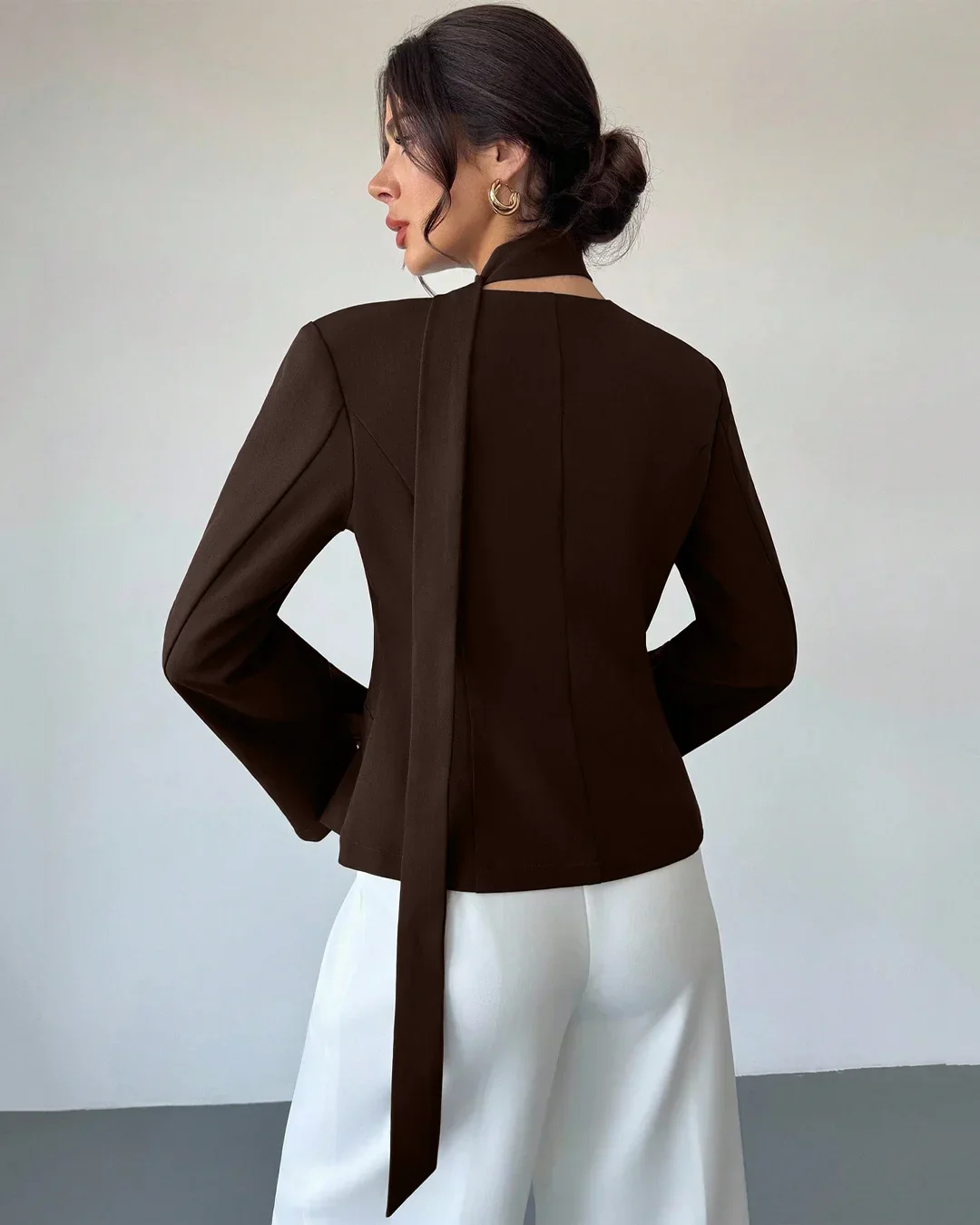 Coco Deep V-Neck Tie Detail Full Sleeve Top - Image 3