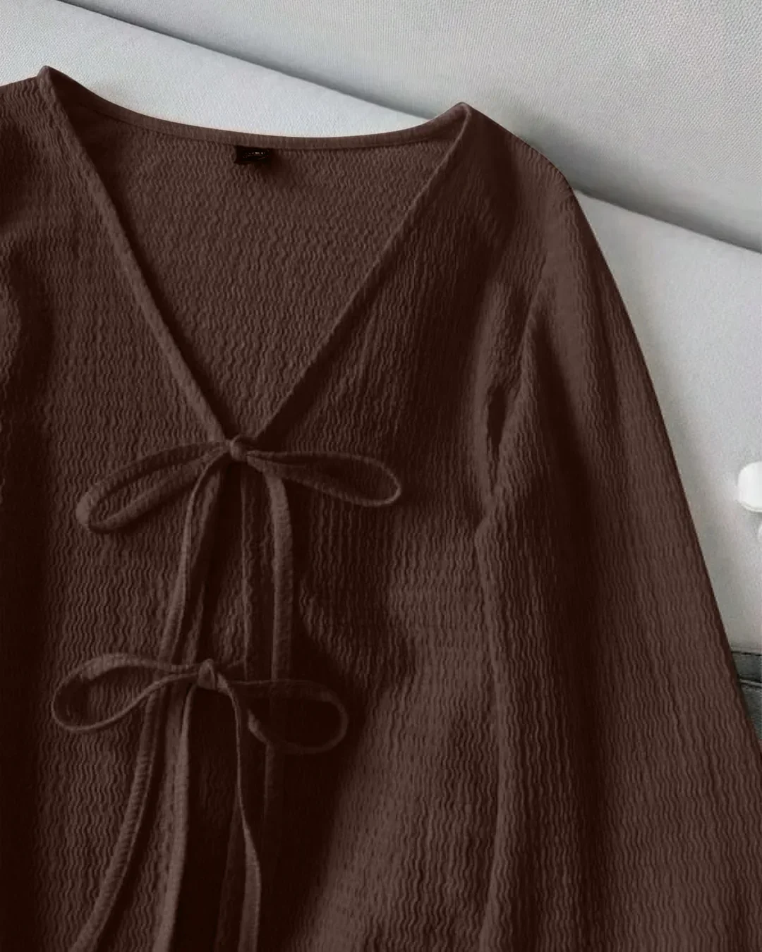 Coco Tie Front Full Sleeve Flared Hem Top - Image 2