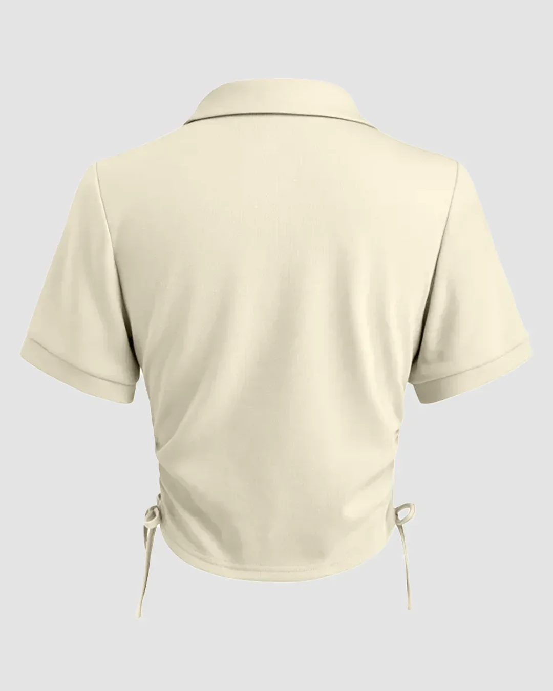 Collar Neck Ruched Side Crop Top in Apricot - Image 2