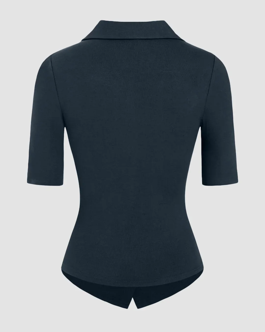 Collar Ruched Cinched Waist Mid-length Sleeve Top in Navy Blue - Image 2