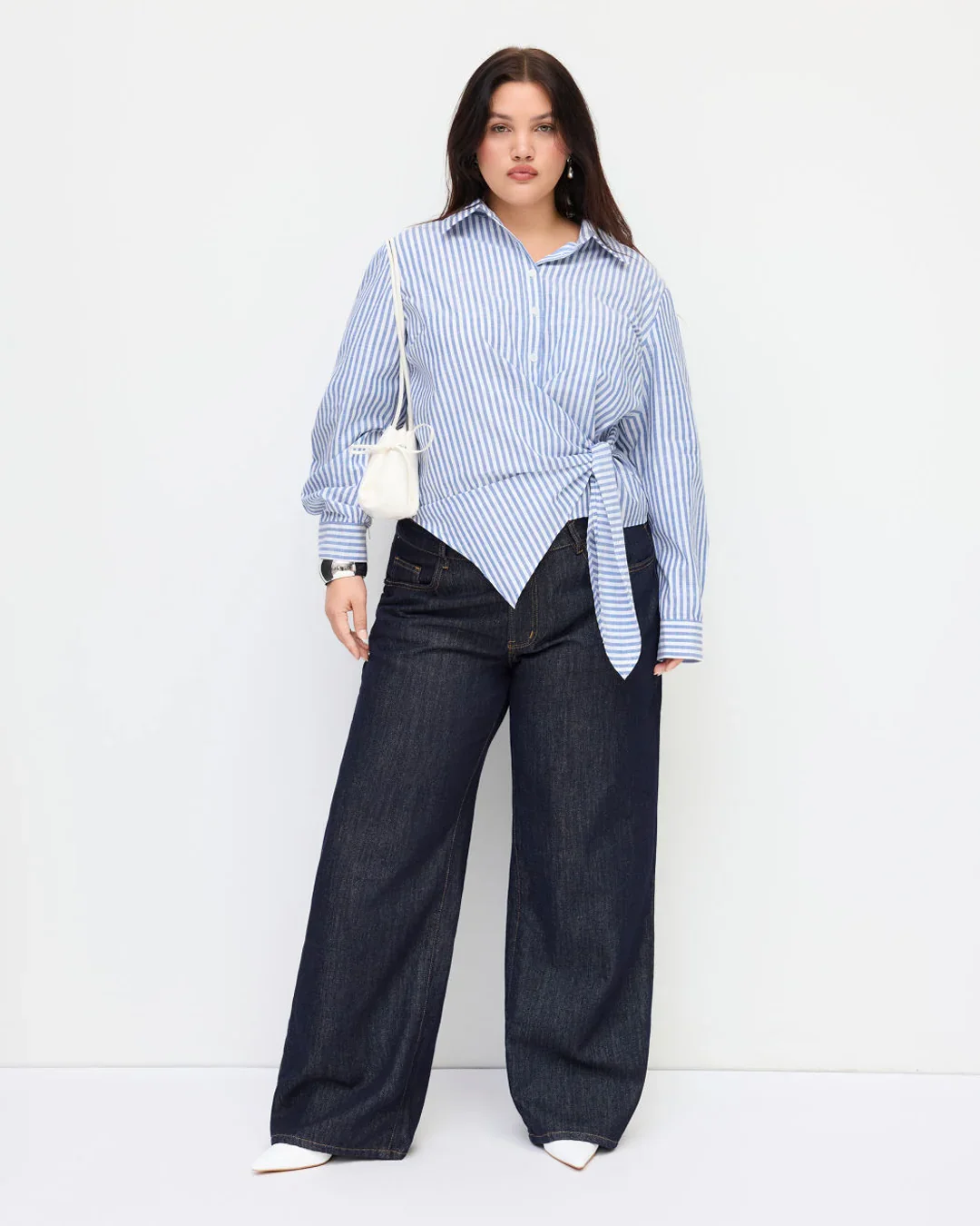Collar Stripe Knotted Long Sleeve top Curve & Plus - Image 3