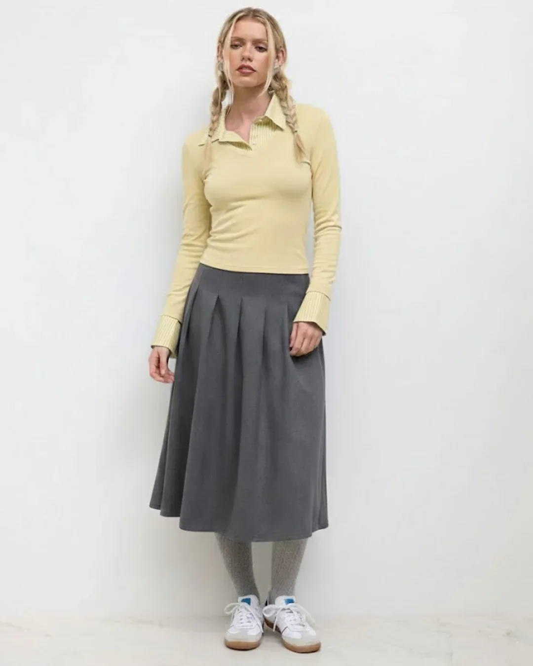 Collar Stripe Two Tone Top in French Vanilla - Image 3