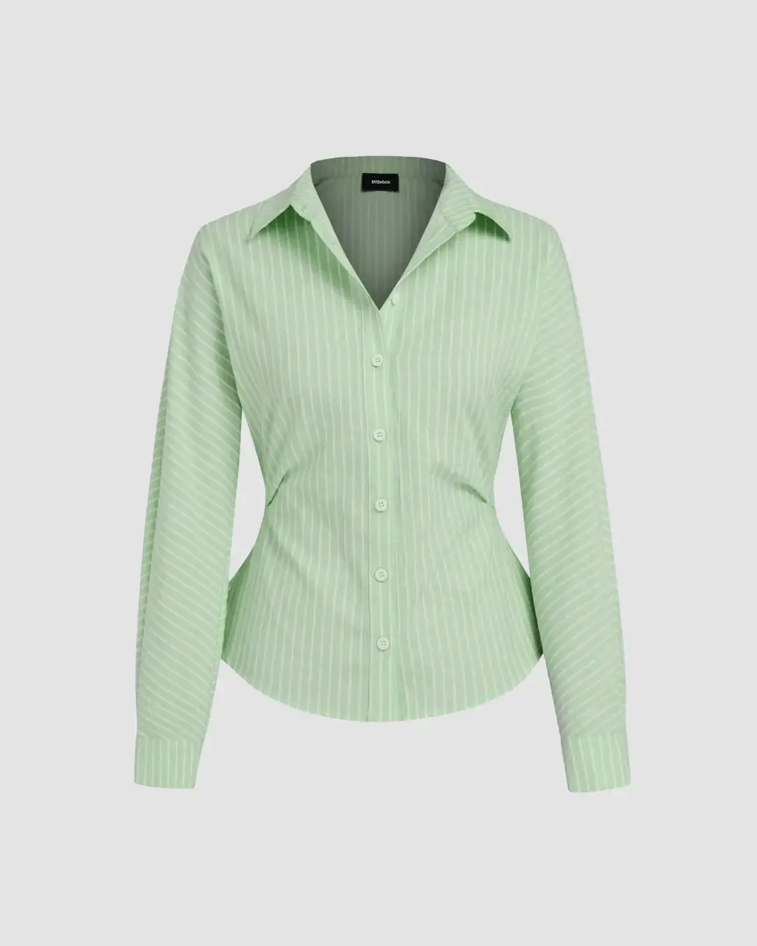 Collar Striped Long Sleeve Shirt In Sage Green