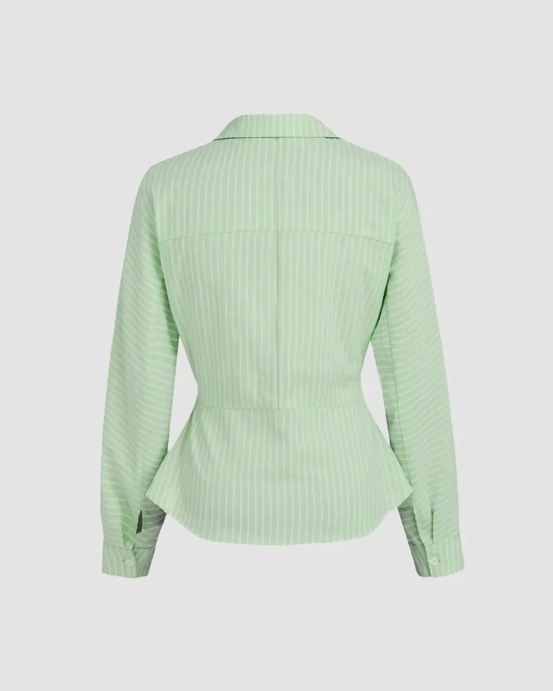 Collar Striped Long Sleeve Shirt In Sage Green - Image 3