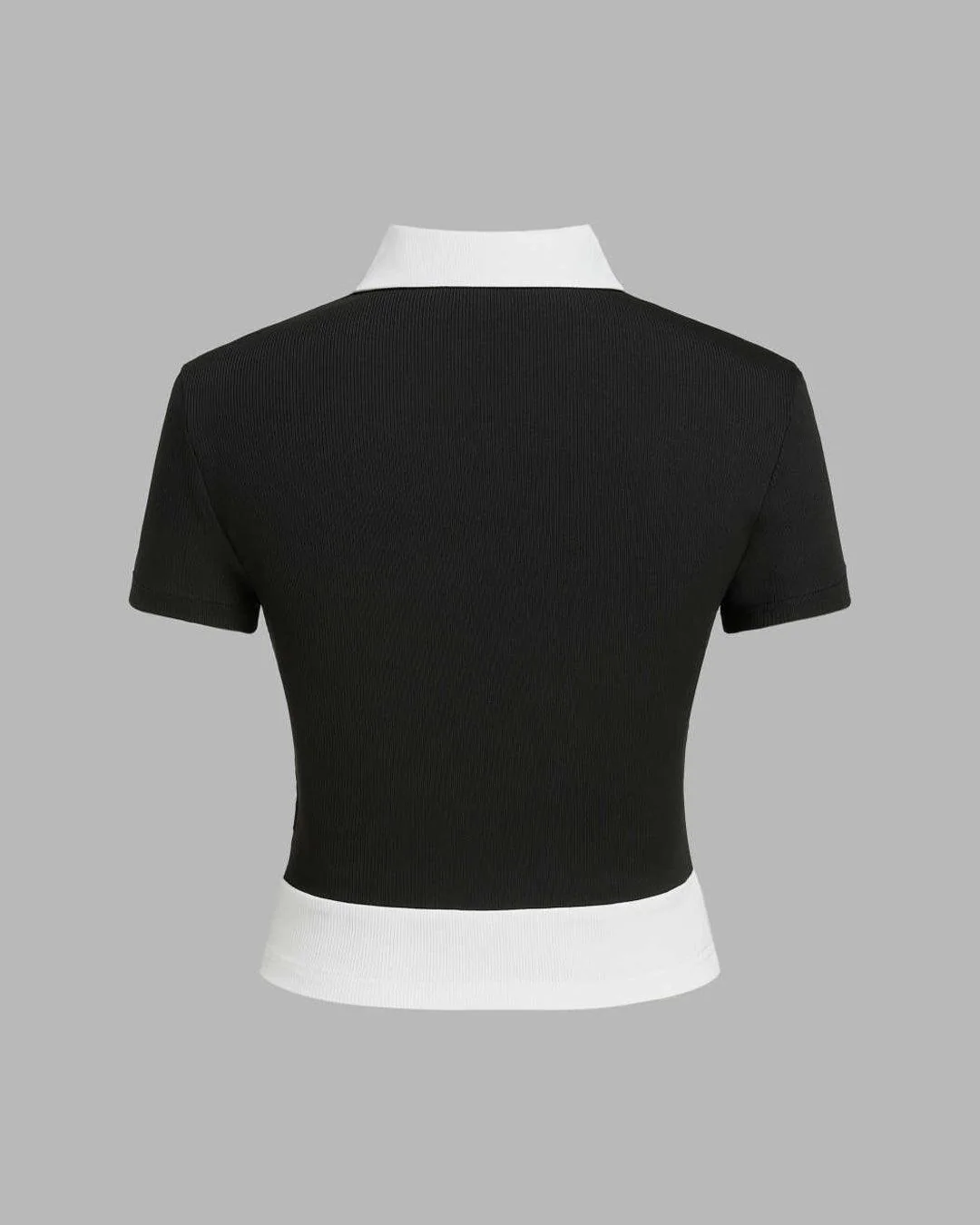 Collar Two Tone Front Button Front Short Sleeve Top - Image 2
