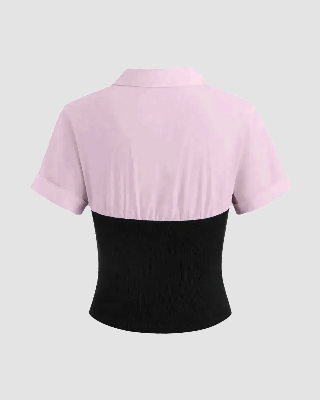 Collar Two Tone Patchy Short Sleeve Shirt In Baby Pink - Image 2