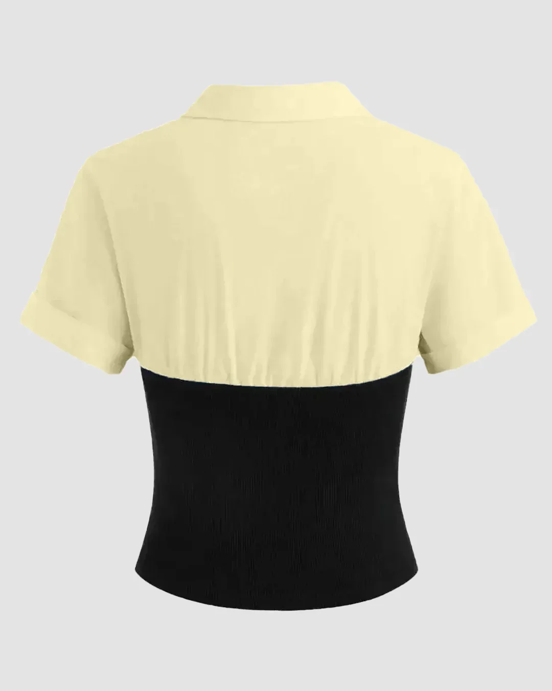 Collar Two Tone Patchy Short Sleeve Shirt In Vanilla and Black - Image 2