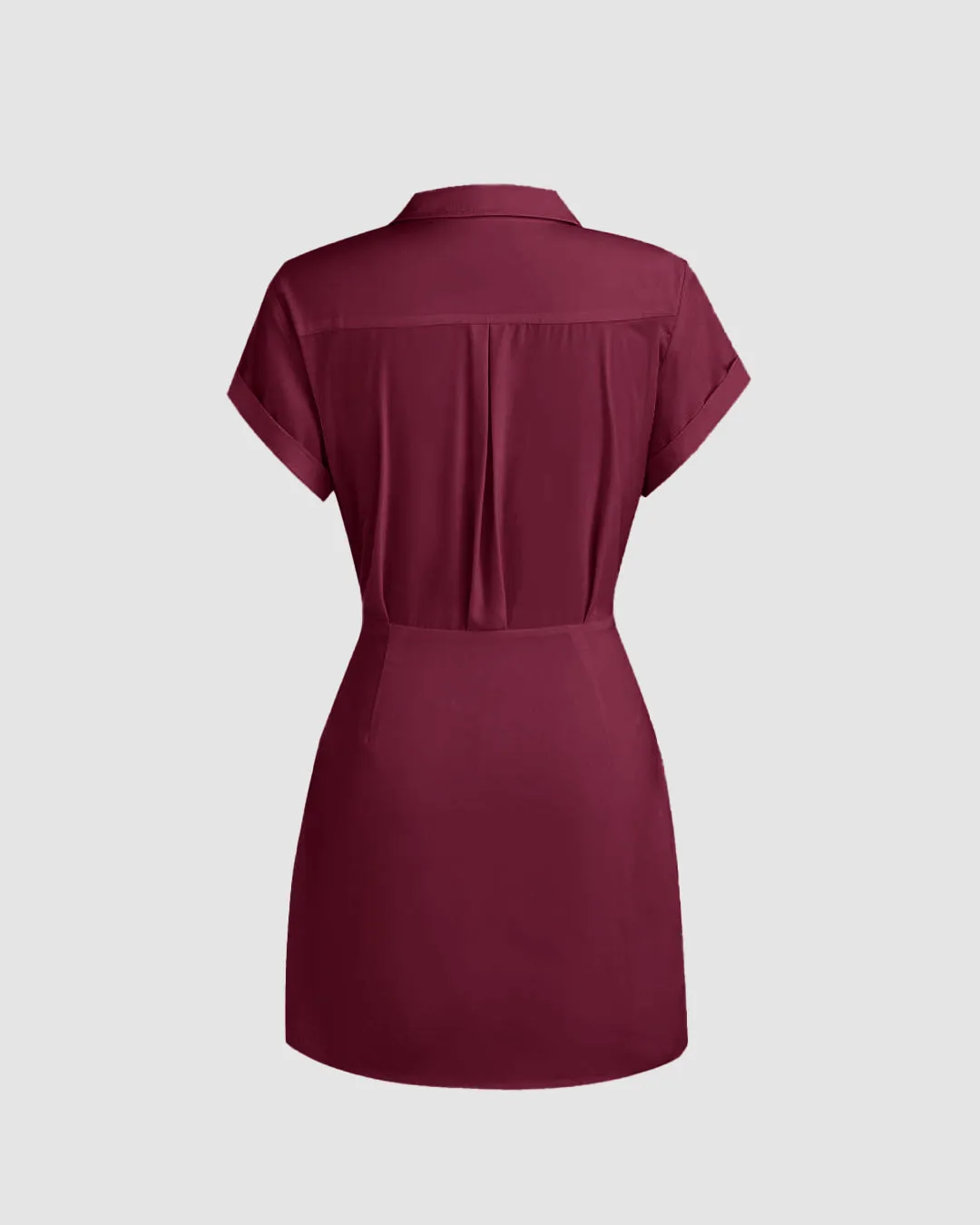 Collar Wrap Buckle Rose Red Mini Dress - Image 2