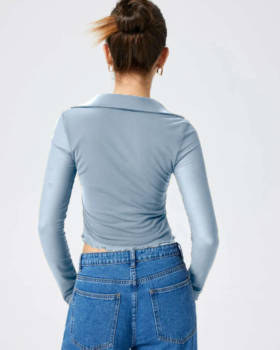 Collared Button Up Full Sleeve Dusty Blue Shirt - Image 4