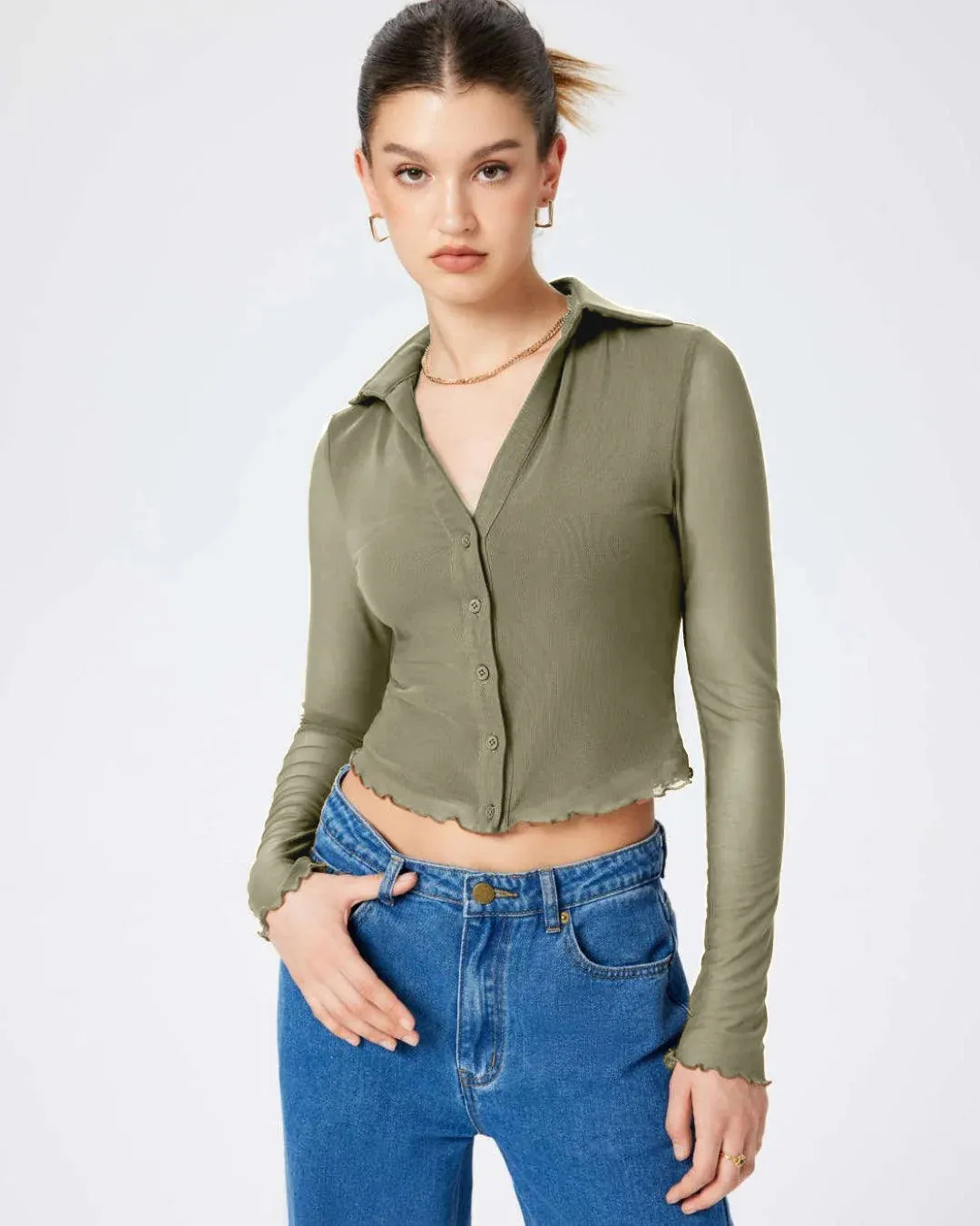 Collared Button Up Full Sleeve Herbal Green Shirt - Image 3