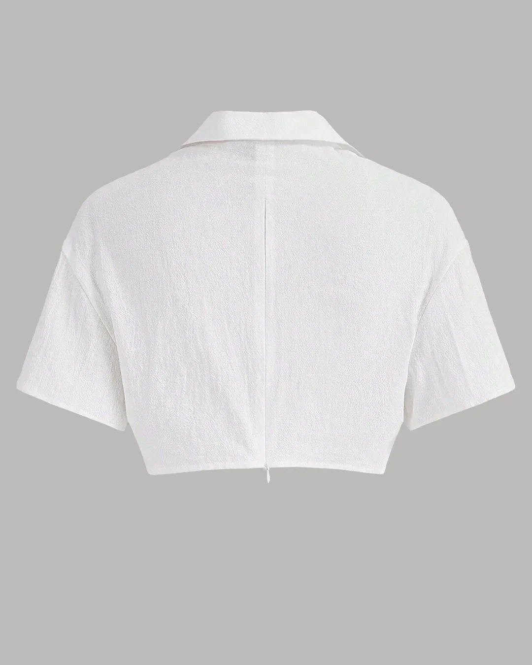 Collared Front Twist Crop Shirt Top in White - Image 2