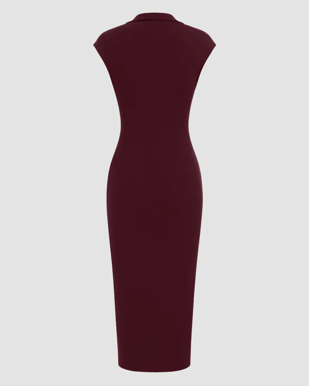 Collared Sleeveless Ruched Slit Midi Dress in Maroon - Image 2