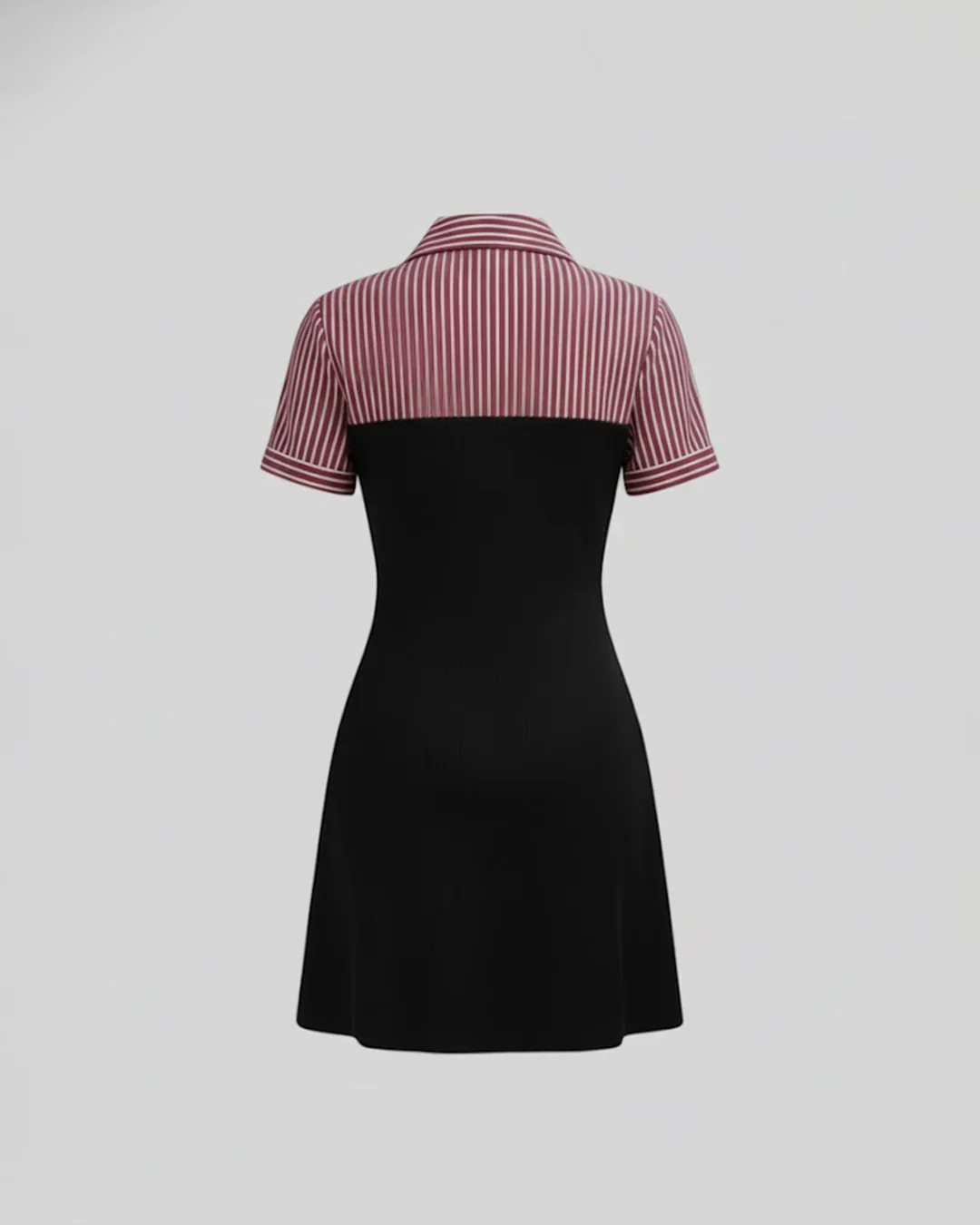 Collared Slim Fit Straight Hem Striped Short Sleeve Mini Dress - Image 2