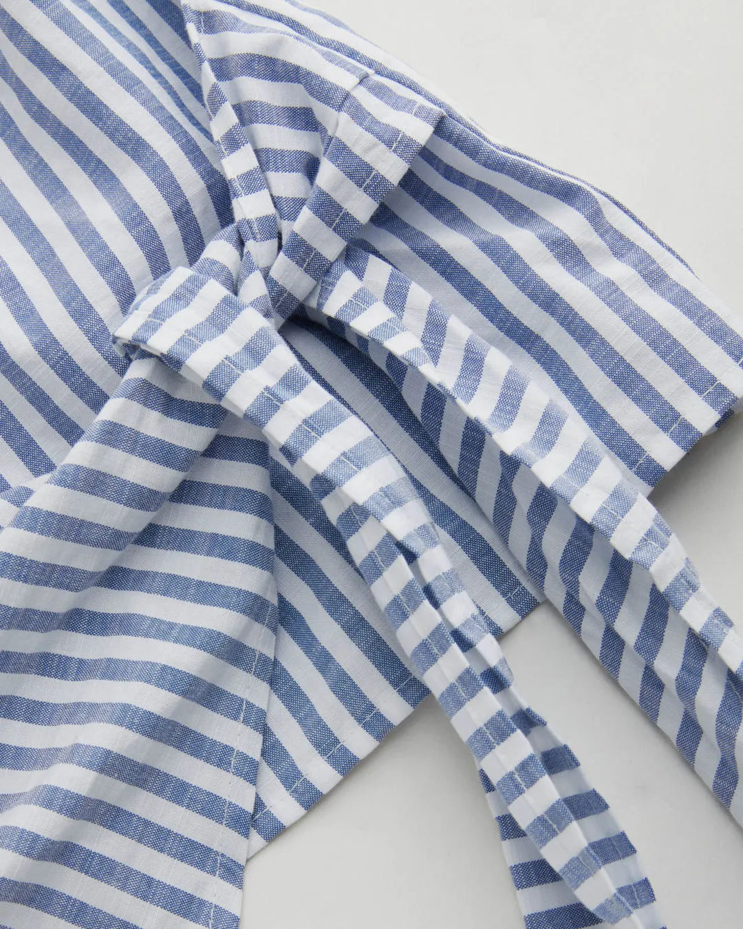 Collared V Neck Wrap Style Short Sleeve Shirt in Blue - Image 5